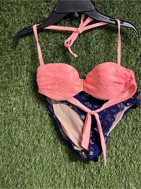 Xhilaration Coral Lace Bandeau Bikini Top with Halter Tie